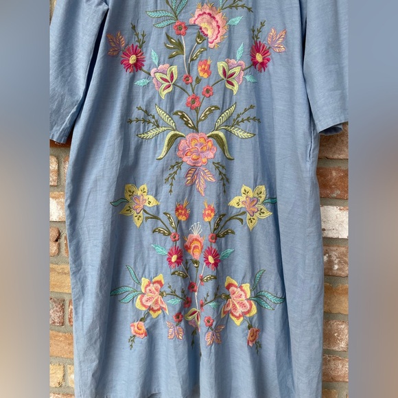 Johnny Was Camellia Mandarin Collar Cotton Dress Light Denim Blue Sz XSmall - Picture 5 of 8